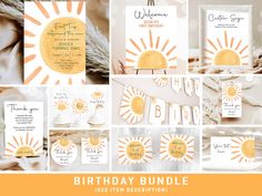 a collage of photos with the words, birthday bundle and other items on it