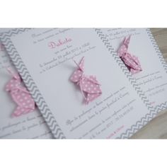 pink and white polka dot bow broochies on chevroned paper with matching ribbon