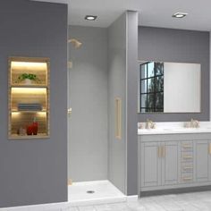 a large bathroom with two sinks and a bathtub next to a walk in shower