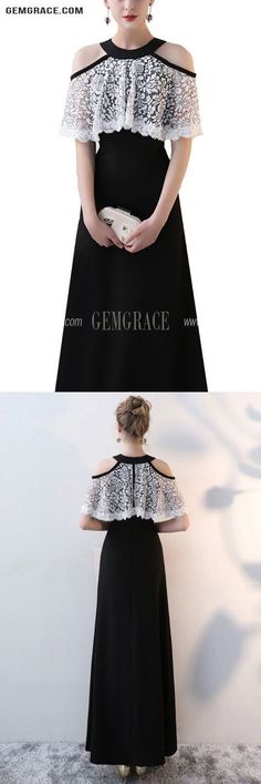 10% off now|Free shipping world-wide. Long Black With White Lace Elegant Party Dress Cold Shoulder at GemGrace. Click to learn our pro custom-made service for wedding dress, formal dress. View #SemiFormalDresses for more ideas. Black Cold Shoulder Party Dress, Off-shoulder Party Dress With Lace Sleeves, Black Off-shoulder Dress With Lace Sleeves, Elegant Party Dress, Best Wedding Guest Dresses, For Wedding Dress, Elegant Party Dresses, Semi Formal Dresses, Elegant Party