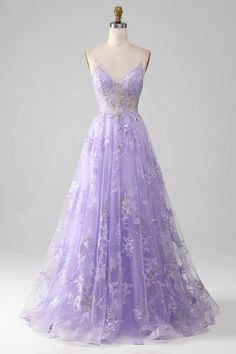 Zapakasa Women Sequins Purple Prom Dress with Embroidery A-Line Tulle Spaghetti Straps Party Dress Purple Dress Graduation, Lavender Dress Sweet 16, Purple Embroidered Dress, Repunzel Prom Dress, Rupunzle Prom Dress, Bridgerton Prom Dresses, Purple Flower Prom Dress, Rapunzel Prom Dress, Cottagecore Prom Dress Purple