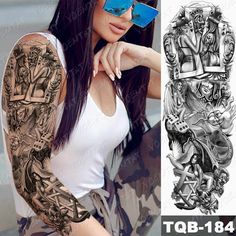 an image of a woman with tattoos on her arms and arm, next to a photo of