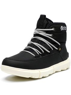 Black Cool,Sporty Collar     Embellished   Women Shoes Casual High-top Snow Boots, Winter Ankle-high Waterproof Synthetic Boots, Casual Waterproof Boots For Winter Sports With Round Toe, Ankle-high Synthetic Waterproof Boots For Winter, Comfortable Synthetic Winter Boots, Casual Weatherproof Snow Boots, Casual Lace-up Boots For Winter Sports, Trendy Waterproof Winter Boots With Round Toe, Boots Winter Women