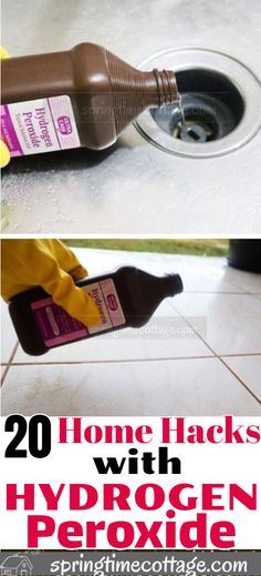 there are two pictures showing how to clean the floor with hydrogen peroxides