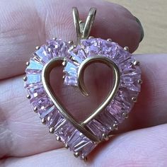 Beautiful Vintage Pendant In Solid 10k Yellow Gold With Unusual Baguette Cut Pink Cz Cubic Zirconia Stones. I Purchased This Pendant In The Late 1990’s When I Started Collecting Pink Ice ( Cz) Jewelry . I Actually Never Wore It, Just Admired As Part If My Collection And The Pendant Was Stored In The Safe For Years , I Decided To Sell Some Pieces To Let Someone Wear And Enjoy It! Large Heart, Cz Jewelry, Vintage Pendant, Baguette Cut, Heart Pendant Necklace, My Collection, Heart Pendant, Womens Jewelry Necklace, Cubic Zirconia