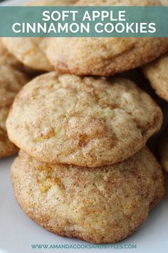 apple cinnamon muffin cookies stacked on top of each other with the title above it