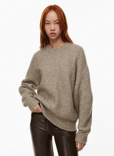 HOLLY SWEATER | Aritzia Half Cardigan, Easy Shape, Fully Fashioned, Wool Blend Sweater, Crewneck Sweater, Chunky Knit, Sweater Shop, Capsule Wardrobe, Crew Neck Sweater