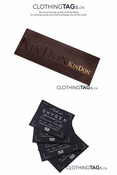 three different types of clothing tags on white background