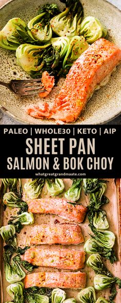 Aip Sheet Pan Meals, Paleo Spring Recipes, Salmon And Bock Choy, Aip Seafood Recipes, Paleo Recipes Fish, Aip Sheet Pan Recipes, Aip Keto Recipes, Aip Salmon Recipes, Aip Fish Recipes