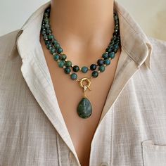 Elevate your accessory game with this stunning Moss Agate Green Natural Stone Beaded Necklace. Handmade with care, this delicate pendant jewelry is the perfect statement piece for any occasion. This unique necklace makes a thoughtful birthday gift for women who appreciate thoughtful, handcrafted items. DIMENSIONS: - Bead: 8 mm - Length: 18 inches (45.7 cm) - Pendant Size: 1.5 inches (3.8 cm) CARE INSTRUCTIONS: To keep your necklace in its best condition, avoid contact with water, perfume, and ot Delicate Pendant, Water Perfume, Birthday Gift For Women, Stone Beaded Necklace, Jewelry Statement, Mineral Stone, Unique Necklace, Moss Agate, Necklace Handmade