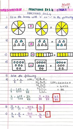 a piece of paper with numbers and fractions on it