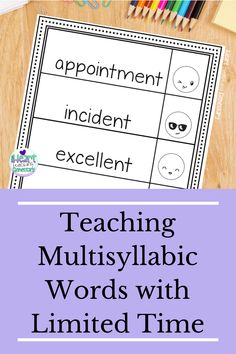 an image of teaching multisyllagic words with the word time on it and text reading