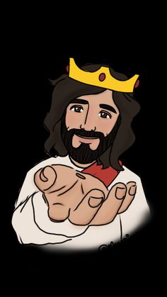 a drawing of jesus with a crown on his head and hands in front of him