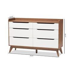 a white and brown dresser with four drawers