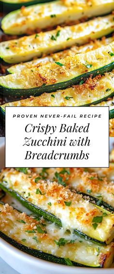 Image for Crispy Baked Zucchini with Breadcrumbs Easy Baked Zucchini Recipes, Best Roasted Zucchini, Healthy Zucchini Sides, Cooked Zucchini Recipes, Baked Zucchini Spears, Meals With Zucchini And Squash, Zucchini Dishes Recipes, Zucchini And Feta Recipes, Zuchini Baking Recipes Easy