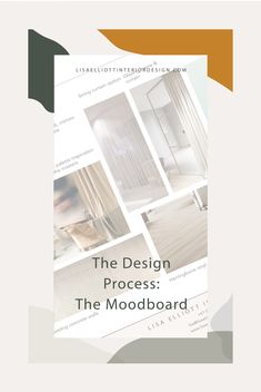 the design process the moodboard book cover image is white and brown, with images of curtains on them