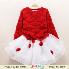 Red and White Winter Party Dress for Baby Girl Kids Occasionwear White Winter Party, Party Wear Frocks, Warm Dress, Dress For Baby Girl, Princess Dress Kids, Winter Girl, Girls Christmas Outfits, Dress Children, Girls Tutu Dresses