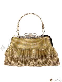 Ruffle Design, Gold Bag, Rhinestone Bow, Diy Supplies, Bird In Bag, Evening Bags, Free Gifts, Purse, Chain