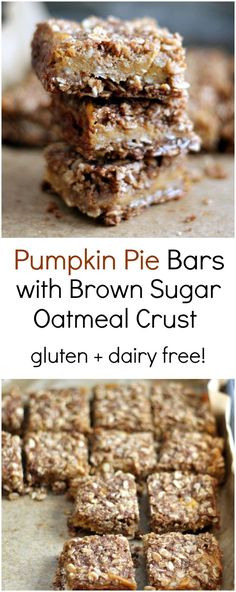 pumpkin pie bars with brown sugar and oatmeal crust gluten + dairy free