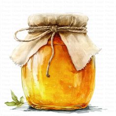 a watercolor painting of a jar of honey