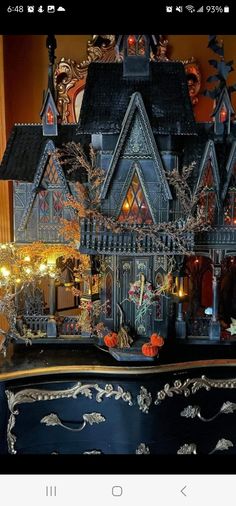 an elaborately decorated halloween house on display