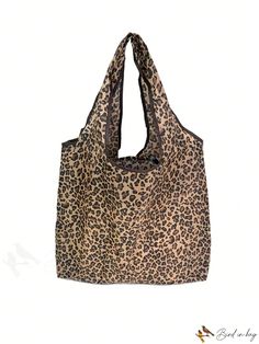 BirdinBag - Fashionable Foldable Leopard Print Shopper Bag with Dual Handles - Perfect for Everyday Use Leopard Print Bag, School Tote, Waterproof Tote, Professional Bag, Reusable Shopping Bags, Shopper Tote, Reusable Grocery Bags, Travel Tote, Large Tote Bag