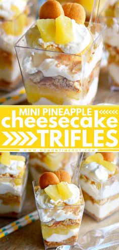 mini pineapple cheesecake trifles in small glass dishes