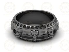 Diamond Silver Ring, Skull Wedding, Biker Rings, Gothic Skull, Bridal Wedding Rings, Punk Bands, Unique Wedding Bands, Ring Black, Punk Style