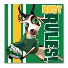 a goat is holding a football in his hand and the words rugby run on it