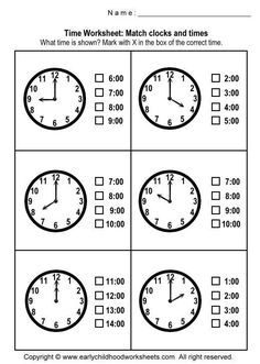 worksheet for telling time to the hour and two minute clocks on each side