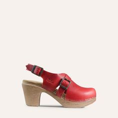 Astrid red leather clog Calou Stockholm Red Closed Toe Clogs With Wooden Heel, Red High Heel Casual Clogs, Red Open Toe Clogs With Wooden Heel, Red Leather Platform Clogs, Red High Heels Clogs & Mules, Red Clogs, Swedish Clogs, Heel Grips, Red High