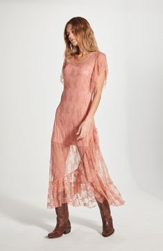 This maxi dress exudes sultry energy thanks to the sheer lace overlay that's sure to draw attention. Slips on over head Scoop neck
 Short sleeves
 Partially lined 90% nylon, 10% spandex Machine wash, dry flat Imported Sheer Maxi Dress, Concert Looks, Lace Maxi, Sweaters And Leggings, Comfortable Sandals, Lace Maxi Dress, Maxi Dress With Sleeves, Lace Overlay, Sheer Lace