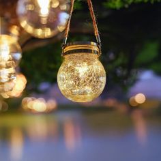 some lights that are hanging from a tree