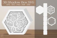 the 3d shadow box svg is designed to look like hexagons and roses