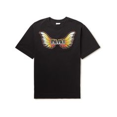 Dries Van Noten looks to rebellious subcultures for its SS23 inspiration. Made from cotton-jersey, this T-shirt is printed with the label's logo atop angel wings in a flame-coloured gradient. Style yours with black trousers and a biker jacket. Black Trousers, Dries Van Noten, Black Logo, T Shirt For Men, Mr Porter, Biker Jacket, Angel Wings, Printed Cotton, Fashion News