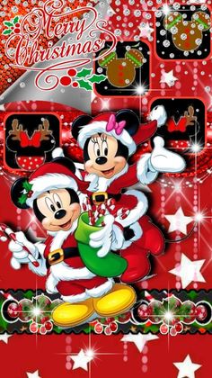 mickey and minnie christmas wallpaper with santa's helper on the bottom right corner