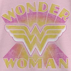 We have been hooked by Wonder Woman’s Lasso of Truth and we cannot tell a lie! We're here to tell you that these officially licensed DC Comics styles are tubular! This Wonder Woman Distressed Yellow Logo Girls' Graphic T-Shirt features the emblematic winged symbol in bright print with "Wonder Woman" written in distressed lettering across the front. Grab one of these amazing graphic apparel and celebrate the iconic superheroine today! Pop Culture Slogan T-shirt, Themed Pink T-shirt With Graphic Print, Themed Graphic Print Pink T-shirt, Themed Pink Tops With Letter Print, Lasso Of Truth, Distressed Lettering, Comic Clothes, Yellow Logo, Women Writing