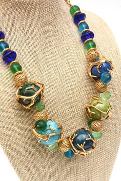 Artisan Green Glass Beaded Necklace, Multicolor Murano Glass Necklace With Large Beads, Vintage Green Multi-strand Beaded Necklace, Vintage Murano Glass Necklace With Large Beads, Blue Murano Glass Necklace With Polished Beads, Big Balls, Accessories Jewelry Necklace, Best Wear, Jewelry Designer