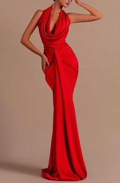 Sleeveless Halter Mermaid Gown with Daring Open Back Red Prom Dresses Long Mermaid, Red Prom Dress Long, Split Prom Dresses, Prom Dress Long, V Neck Prom Dresses, Perfect Prom Dress, Red Prom, فستان سهرة, Cheap Prom Dresses