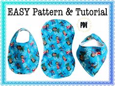 an easy to sew pattern and instructions for baby bib, bib cover and burp