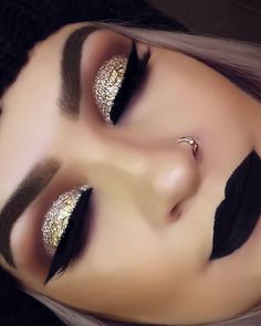 Gold makeup Glitter Makeup Tutorial, Gold Makeup Looks, Glitter Eye Makeup, Gold Makeup, Glitter Eyes, Glitter Makeup