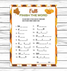 the fall word search is shown in this printable worksheet for students to practice their spelling skills