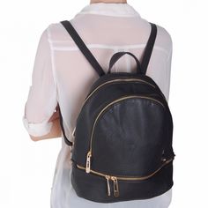 Multi-Zip Vegan Leather Backpack - Classic Bookbag Shoulder Purse Handbag Satchel School Bag Versatile Backpack With Zipper Pocket For School, Versatile School Backpack With Zipper Pocket, Versatile Backpack With Zipper Pocket, Versatile Leather School Backpack With Adjustable Straps, Functional Leather School Backpack With Zipper Closure, Functional Leather School Backpack With Zipper, Functional School Leather Backpack With Zipper Closure, Versatile Leather Backpack With Zipper Closure, On-the-go Backpack With Zipper Pocket