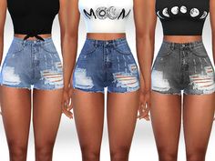 three different styles of shorts with holes on them