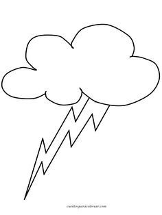 a black and white drawing of a cloud with a lightning bolt on it's side