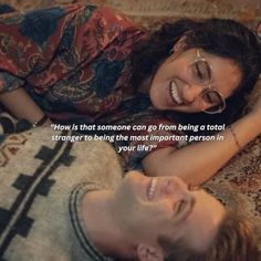 a man and woman laying on the floor next to each other with a caption that reads, how is that someone can go from being a total