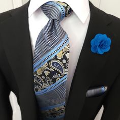 Smart Buys! Blue Silk Tie Paisley & Stripe Handkerchief Cufflinks Set starting from $25.00 See more. 🤓 #with #beautiful #fashionista #jacket #amidéhadelin #cravat #menshirtsshop #sneaker #girl #shirt Black Tie Formal, Luxury Ties, Necktie Set, Tie Length, Paisley Tie, Cufflink Set, Wedding Ties, Stripe Silk, Tie Set