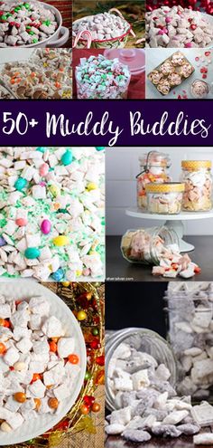 a collage of pictures with different types of candy and candies in them, including marshmallows