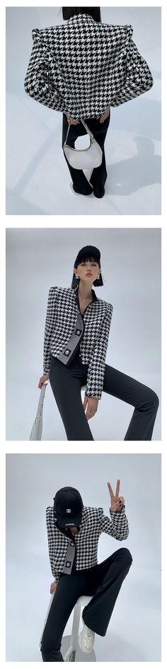 Winter Office Tweed Jacket With Houndstooth Pattern, Winter Houndstooth Tweed Jacket For Office, Formal Long Sleeve Tweed Jacket With Houndstooth Pattern, Elegant Winter Houndstooth Outerwear, Elegant Tweed Jacket With Houndstooth Pattern, Winter Long Sleeve Houndstooth Tweed Jacket, Winter Double-breasted Houndstooth Tweed Jacket, Tailored Houndstooth Outerwear For Winter, Elegant Tweed Jacket With Houndstooth Pattern And Suit Collar