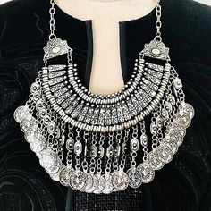 Coin Fringe Bib Necklace Ethnic Numismatic Gypsy Boho Statement Jewelry 21” | eBay Necklace Stack, Statement Necklaces, Bib Necklace, Estilo Boho, Metal Necklaces, Statement Jewelry, Necklace Lengths, Statement Necklace, Coin